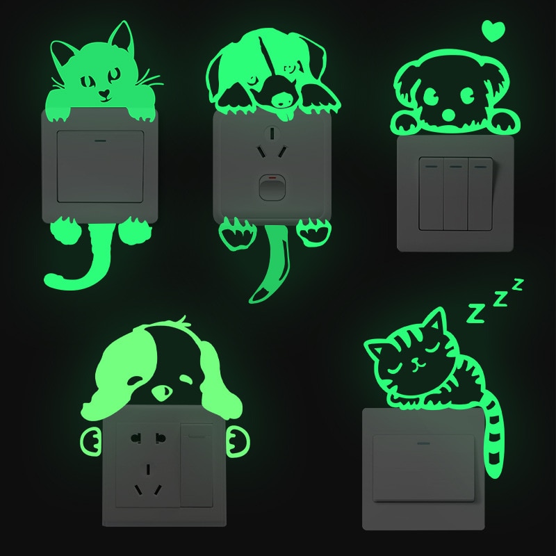 어둠 속에서 빛나는 스티커, 홈 룸 장식 데칼 고양이 요정 스위치 프롬프트, 형광 벽 스티커